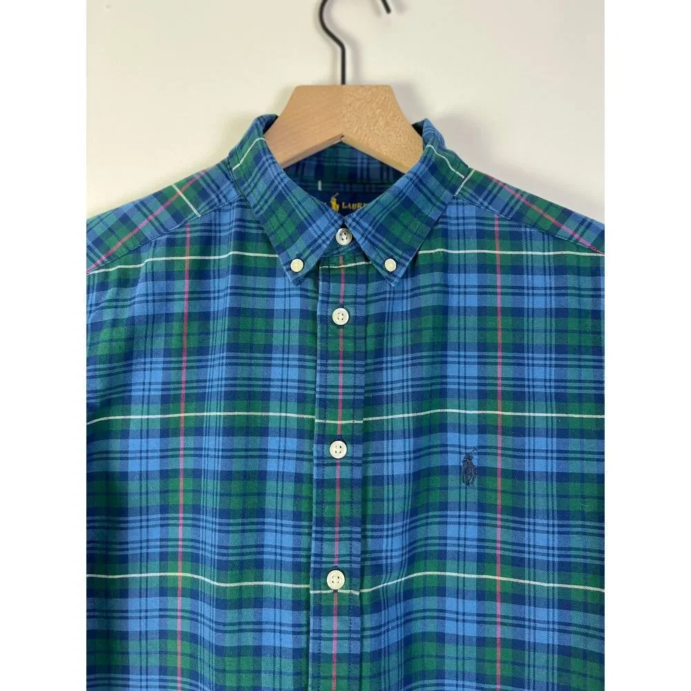 Ralph Lauren Boys Plaid Button Down Shirt Classic Preppy Cotton‎ Casual L 14-16
